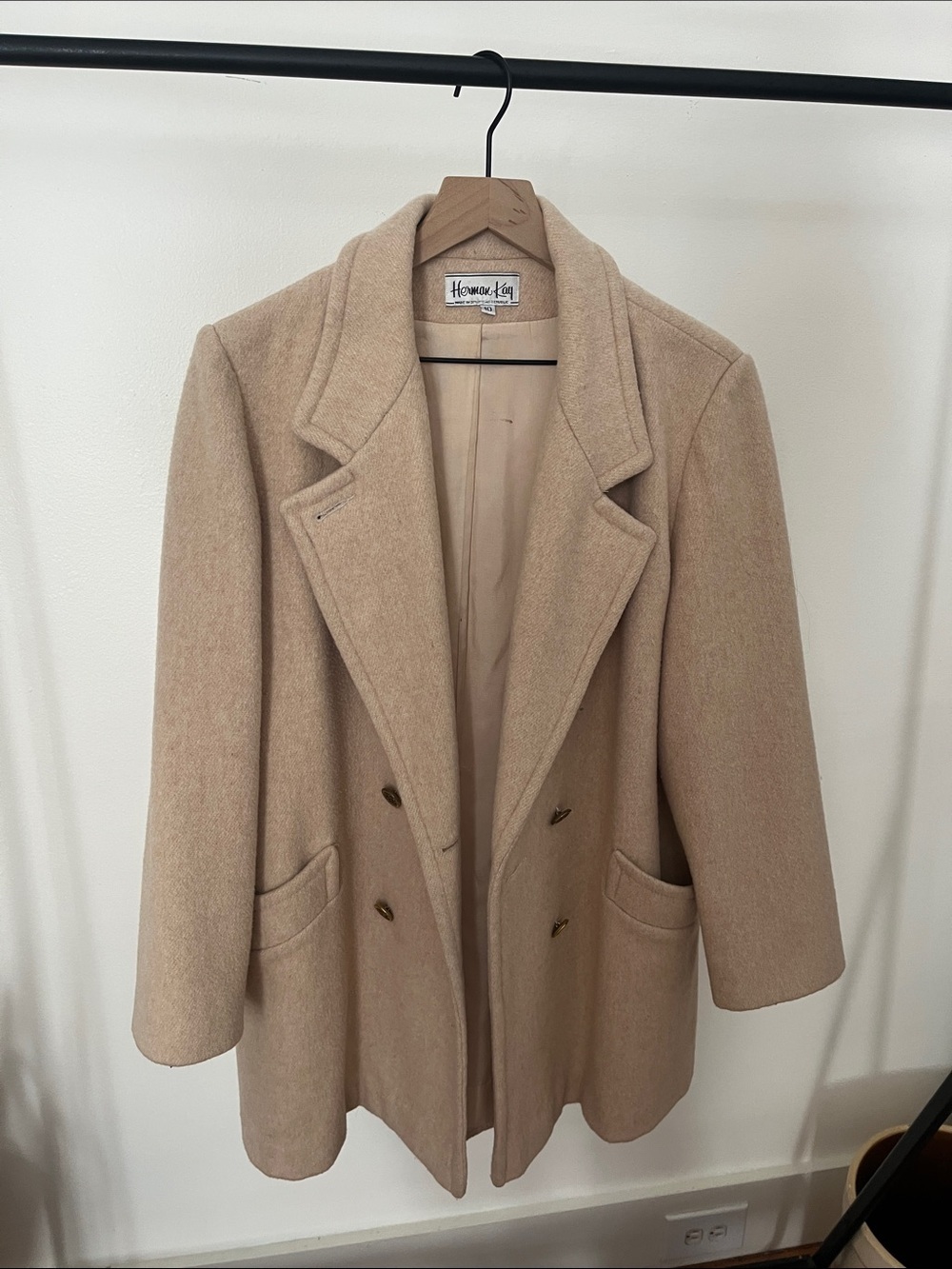 Vintage Herman Kay Tan Wool Coat with Gold Buttons Size 10